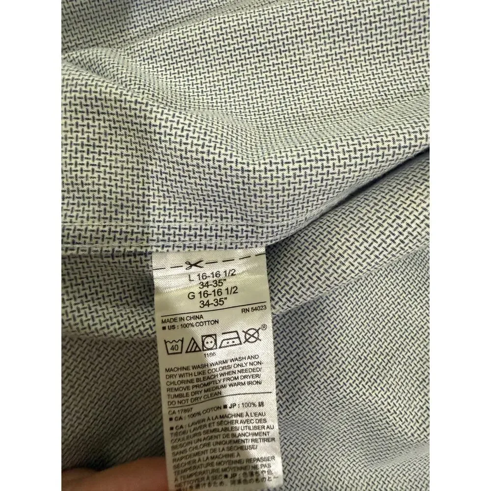 Banana Republic Dress Shirt Mens L 16-16.5 34/35 Blue White Geometric